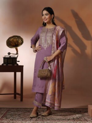 Royal - Lavender Zari Embroidered - Silk Kurta Set (Copy)