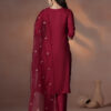 Royal Maroon Zari Embroidered Silk Kurta & Scalloped Dupatta Set
