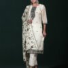 Pristine Ivory & Black Floral Embroidered Kurta Set with Scalloped Dupatta