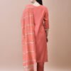 Coral Peach Hand-Embroidered Silk Kurta & Striped Dupatta Set