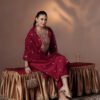 Royal Maroon Zari Embroidered Silk Kurta & Scalloped Dupatta Set