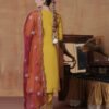20d07836-9014-4f30-88ce-6635c658b083 Regal Mustard Yellow & Crimson Embroidered Kurta Set with Scalloped Dupatta