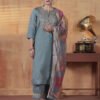 Slate Grey Elegant Zari Embroidered Silk Kurta Set