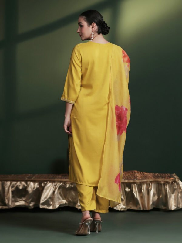 32dd1772-bffb-4584-988e-24248109b08f Radiant Mustard Yellow Embroidered Kurta Set with Floral Dupatta