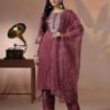Rich Wine Maroon Embroidered Kurta Set with Scalloped Dupatta