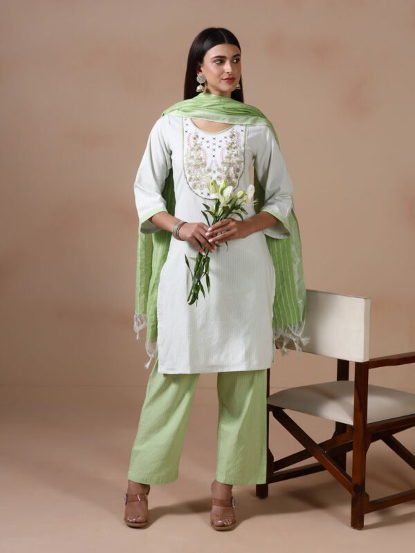 Fresh Mint Striped Cotton-Silk Kurta & Pant Set