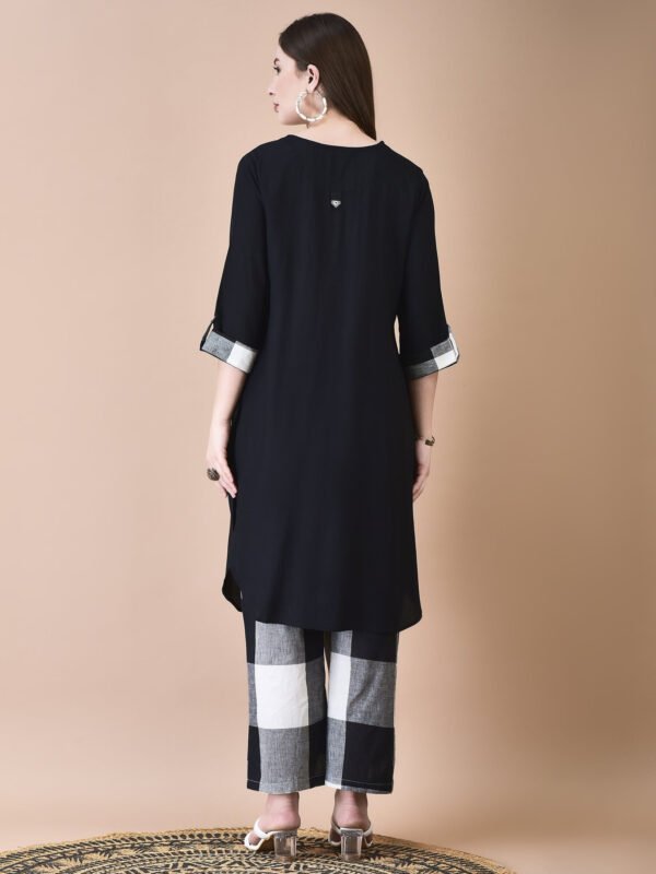 Classic Black Solid Kurti & Checkered Pant Co-ord Set