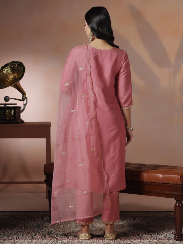 7be11383-5548-4c80-b05c-e2f18e33b840 Dusty Rose Hand-Embroidered Silk Kurta Set with Scalloped Dupatta