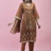 Rust Embroidered Silk Kurta & Printed Dupatta Set