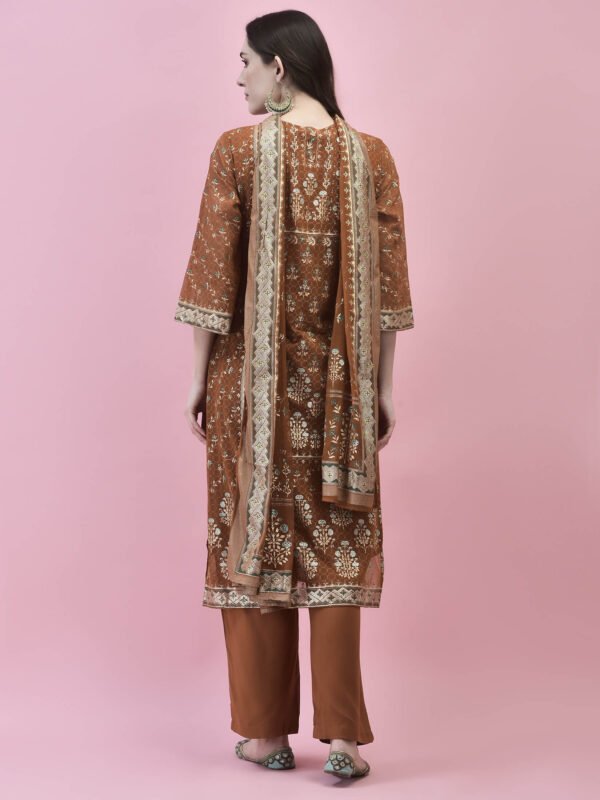 Rust Embroidered Silk Kurta & Printed Dupatta Set
