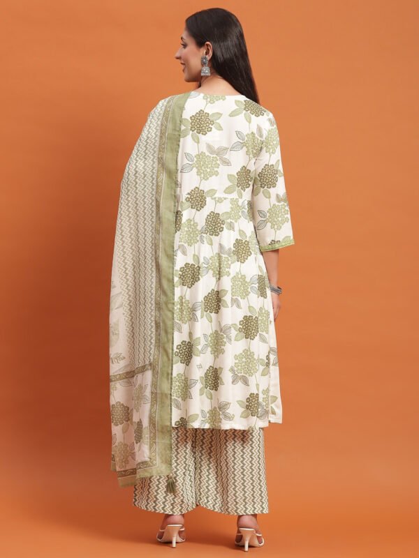 9ae2d6a8-a7c3-4d47-b7af-e55b552b3a7c Olive Floral Print Anarkali-Style Kurta & Zig-Zag Palazzo Set