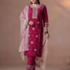 Regal Rani Pink Embroidered Kurta Set with Contrast Scalloped Dupatta