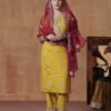 ae9484b1-bc1b-432b-afa6-cee4b6f4aad6 Regal Mustard Yellow & Crimson Embroidered Kurta Set with Scalloped Dupatta
