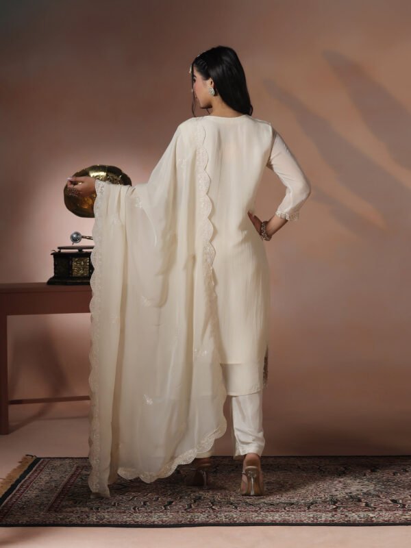 Ethereal Ivory Floral Cutwork Kurta Set with Scalloped Dupatta