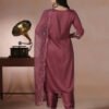 Rich Wine Maroon Embroidered Kurta Set with Scalloped Dupatta