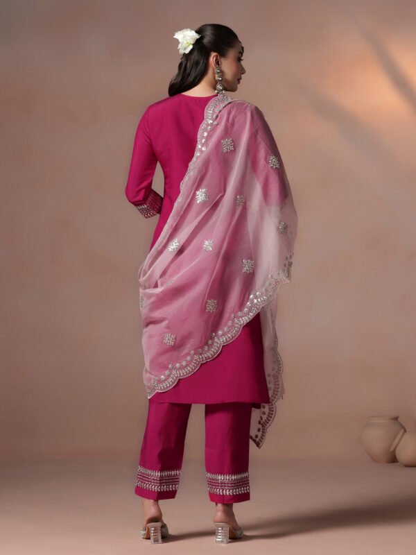 Regal Rani Pink Embroidered Kurta Set with Contrast Scalloped Dupatta