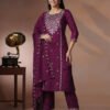 Royal Plum Wine Embroidered Silk Kurta & Scalloped Dupatta Set