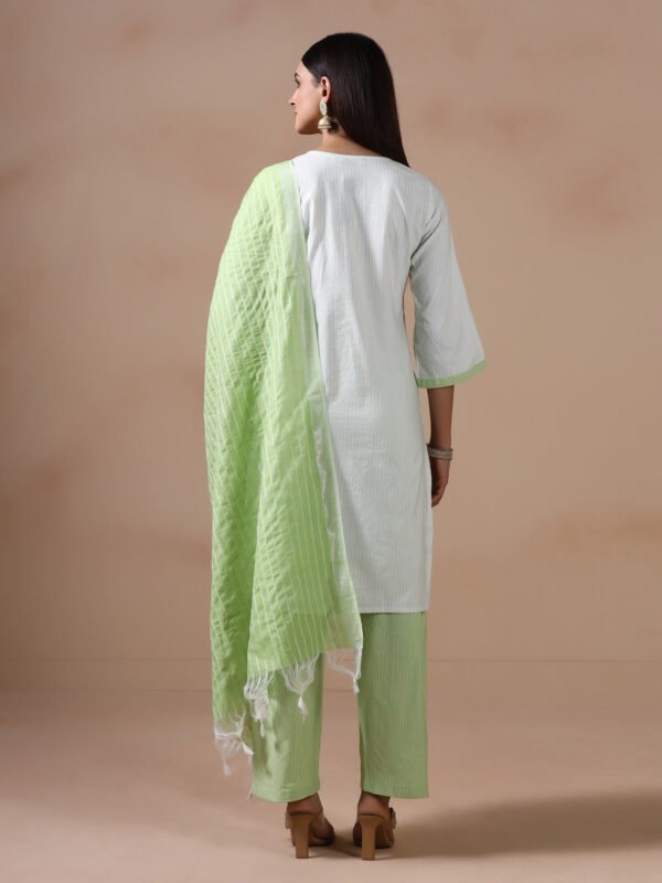 Fresh Mint Striped Cotton-Silk Kurta & Pant Set