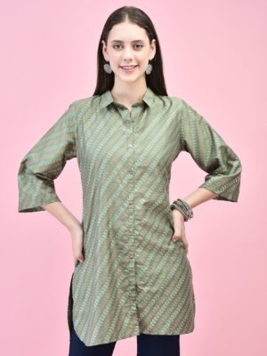 d845f2ff-8591-4eb8-8fe7-0af96399824d Sage Green Botanical Print Collared Tunic Kurti