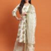 e36d314e-ab0e-46d6-b7b1-fd09b3e5d43f Olive Floral Print Anarkali-Style Kurta & Zig-Zag Palazzo Set