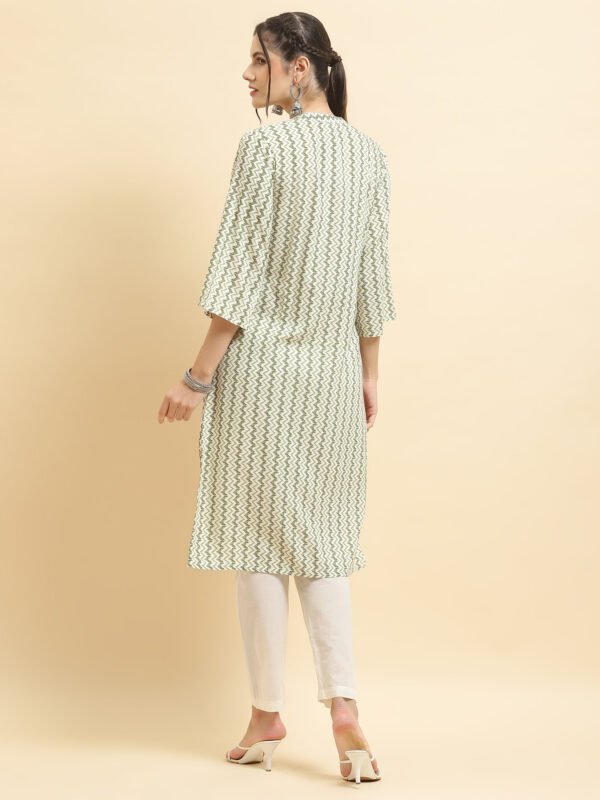 Sage Green Zig-Zag Print Cotton Kurta & Straight Pant Set