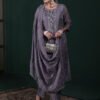 f7404314-e83a-4302-9d7d-f7b49e5d3908 Exquisite Smokey Lavender Embroidered Kurta Set with Scalloped Dupatta