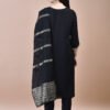 Midnight Black Embroidered Kurta Set with Zari Striped Dupatta